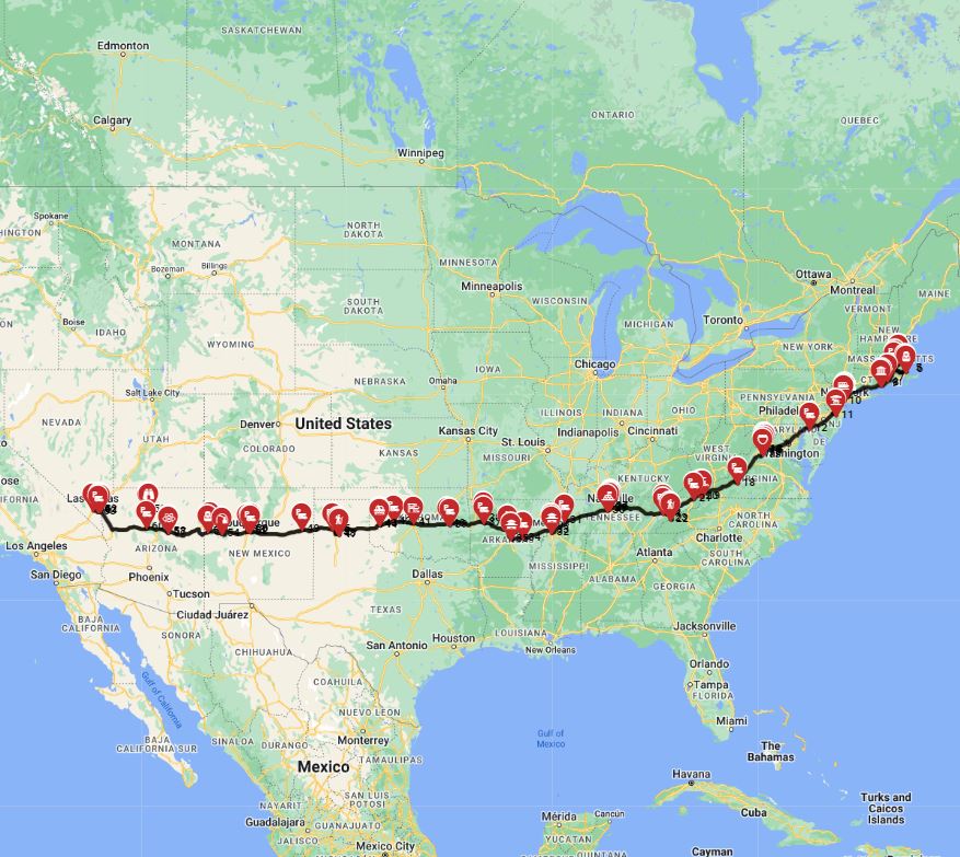 Map for Boston to Las Vegas